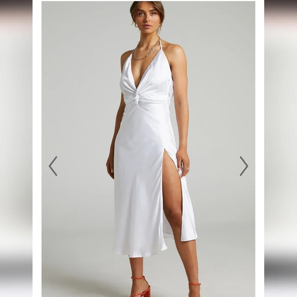 NWT Showpo Florentina Twist Front Open The Back Midi Dress White satin - Picture 3 of 10